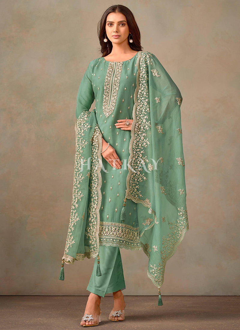 Sea Green Embroidery Salwar Kameez Suit