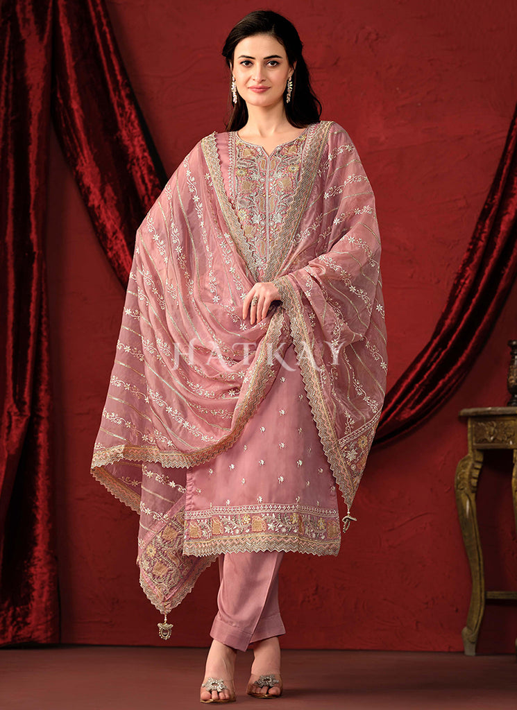 Pink Embroidery Pant Style Suit