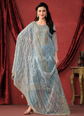 Blue Embroidery Pant Style Suit