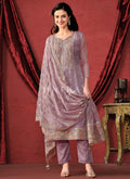 Purple Embroidery Pant Style Suit