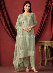 Green Embroidery Pant Style Suit