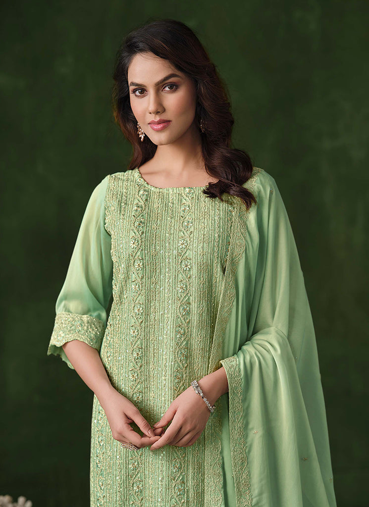 Buy Indian Suit - Light Green Embroidery Pant Suit In UK Buy Indian Suit - Light Green Embroidery Pant Suit In UK