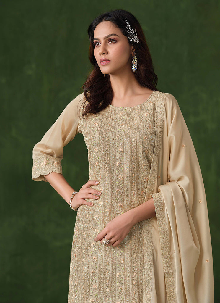 Buy Indian Dress - Cream Beige Embroidery Pant Suit In Canada Buy Indian Dress - Cream Beige Embroidery Pant Suit In Canada