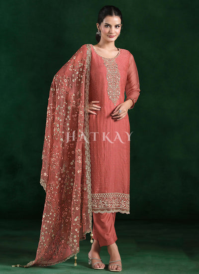 Orange Embroidery Salwar Kameez Suit