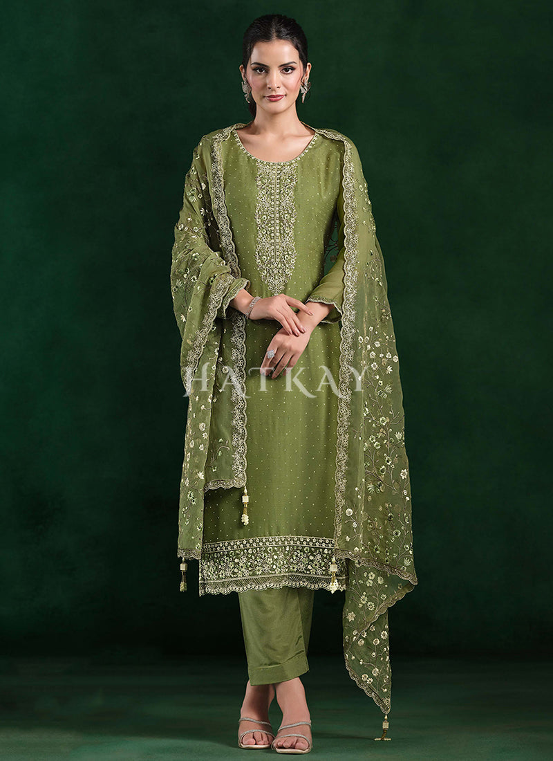 Green Embroidery Salwar Kameez Suit