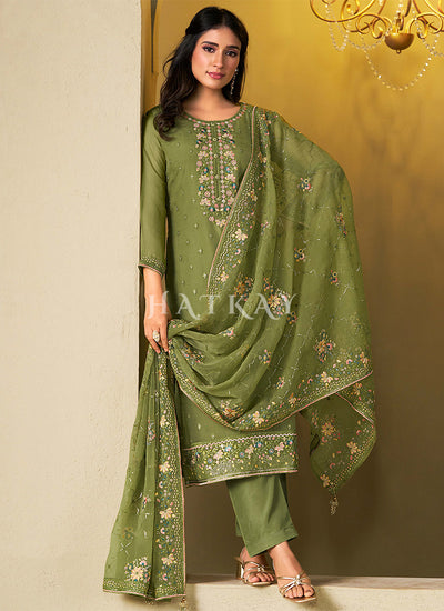 Light Green Multi Embroidery Pakistani Pant Style Suit