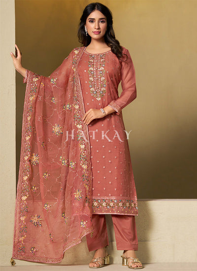 Peach Multi Embroidery Pakistani Pant Style Suit