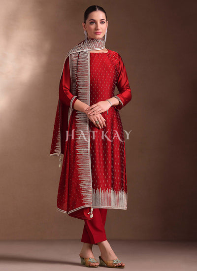 Bridal Red Embroidered Pant Style Suit