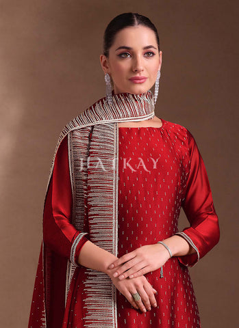 Bridal Red Embroidered Pant Style Suit