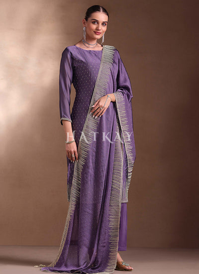 Lavender Embroidered Pant Style Suit