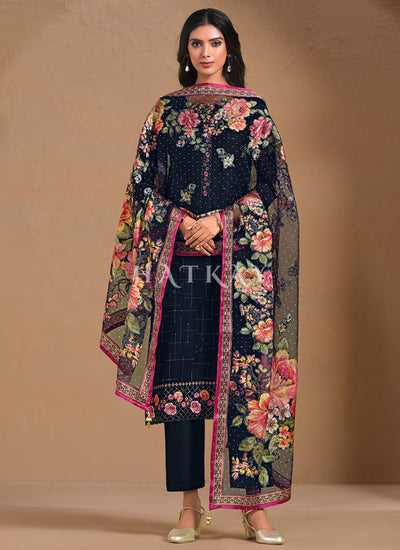 Dark Blue Floral Embroidery Salwar Kameez