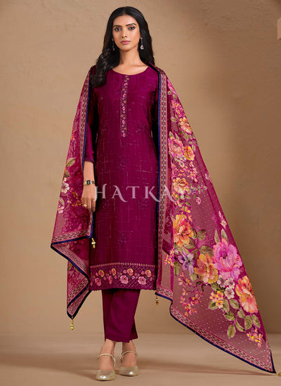 Magenta Pink Floral Embroidery Salwar Kameez