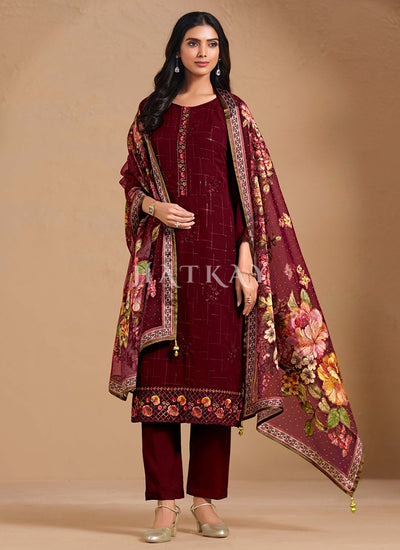Maroon Floral Embroidery Salwar Kameez