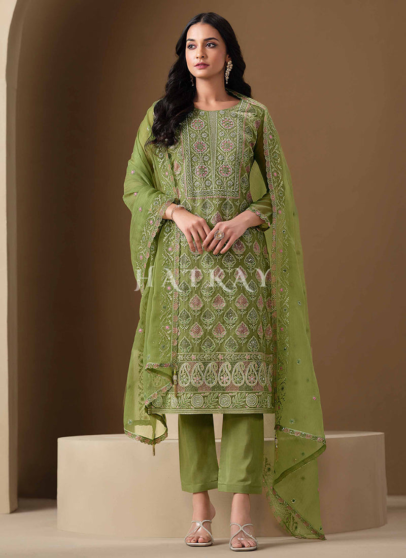 Light Green Embroidery Pant Style Suit
