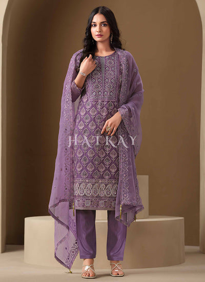 Lavender Embroidery Pant Style Suit