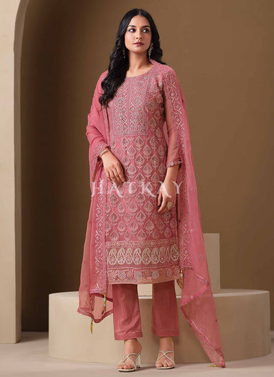 Pink Embroidery Pant Style Suit