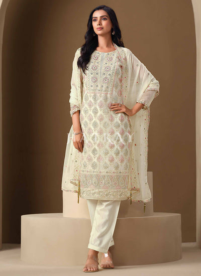 Off White Embroidery Pant Style Suit