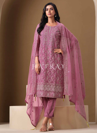 Mauve Purple Embroidery Pant Style Suit