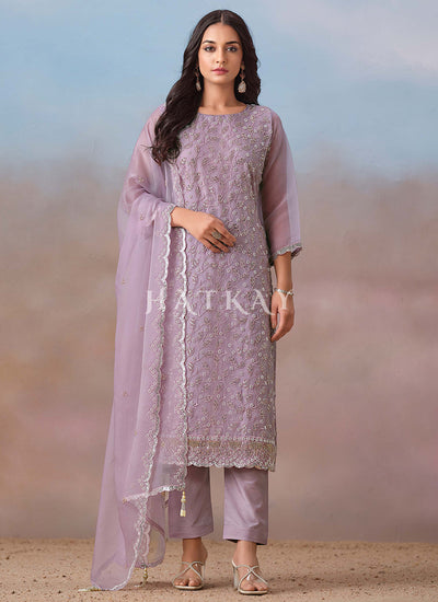 Lavender Embroidery Pant Style Suit