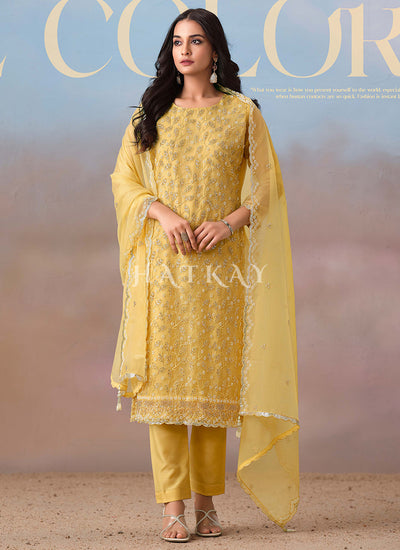 Yellow Embroidery Pant Style Suit