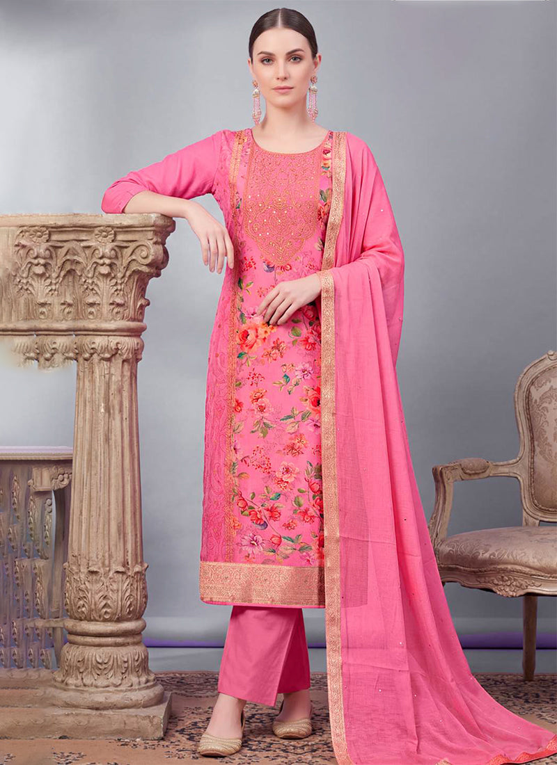 Pink Embroidered Traditional Pant Suit