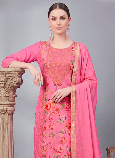 Pink Embroidered Traditional Pant Suit