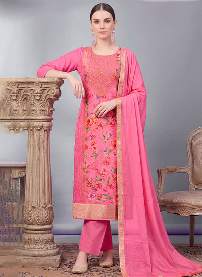 Pink Embroidered Traditional Pant Suit