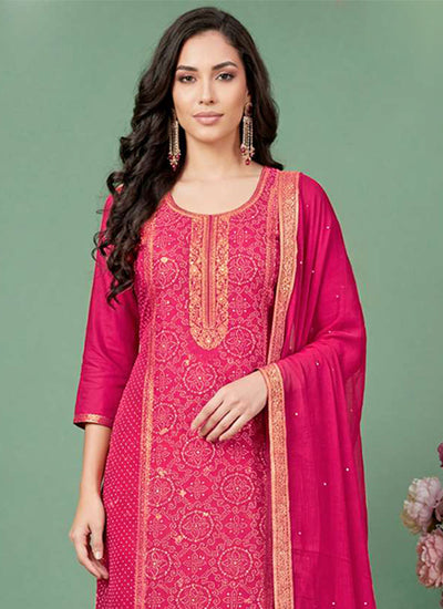 Rani Pink Embroidery Traditional Pant Suit