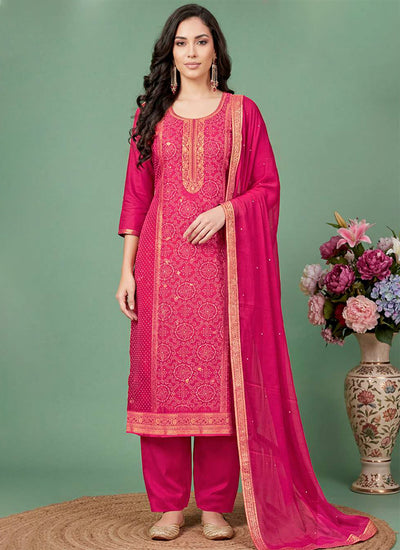 Rani Pink Embroidery Traditional Pant Suit