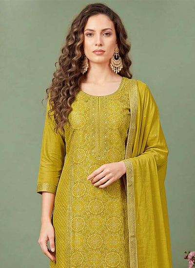 Mustard Yellow Embroidery Traditional Pant Suit