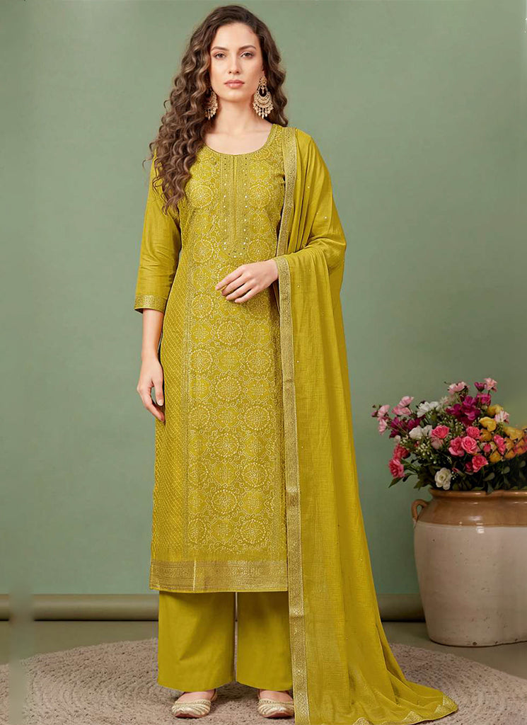 Mustard Yellow Embroidery Traditional Pant Suit