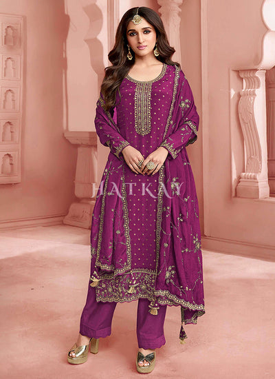 Magenta Embroidery Pant Style Suit