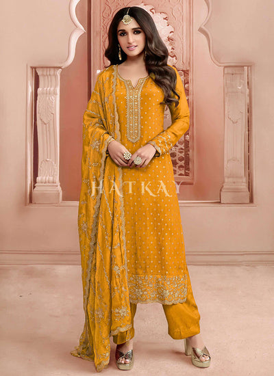 Yellow Embroidery Pant Style Suit