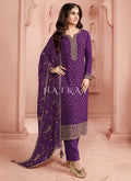 Purple Embroidery Pant Style Suit