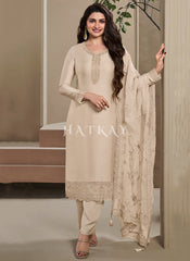 Cream Beige Embroidered Straight Cut Suit