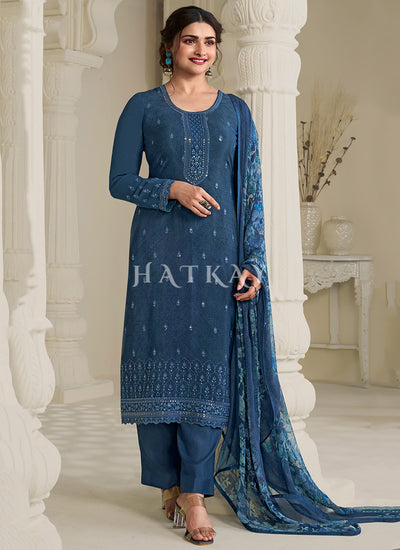 Dark Blue Embroidery Pakistani Style Suit