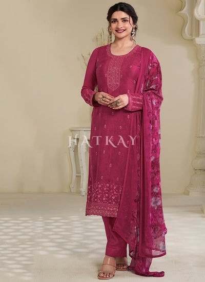Hot Pink Embroidery Pakistani Style Suit