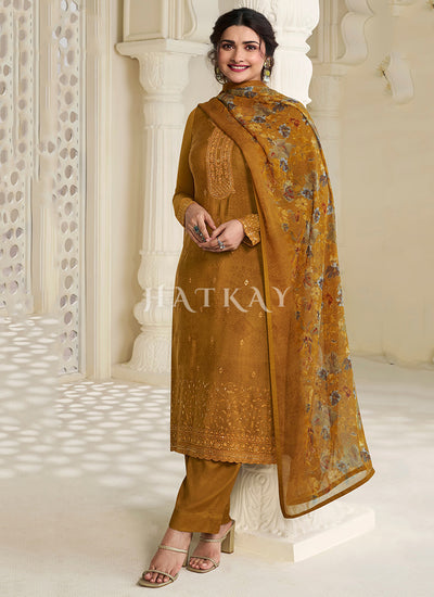 Mustard Yellow Embroidery Pakistani Style Suit