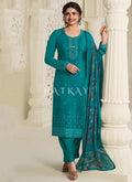 Turquoise Blue Embroidery Pakistani Style Suit