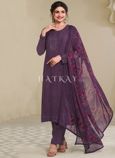 Purple Embroidery Pakistani Style Suit