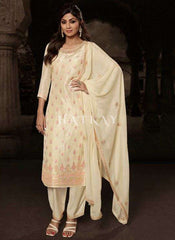 Ivory Beige Embroidered Salwar kameez