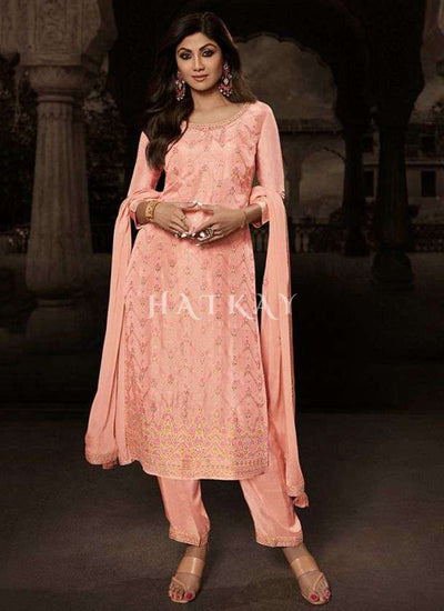 Peach Embroidered Salwar kameez