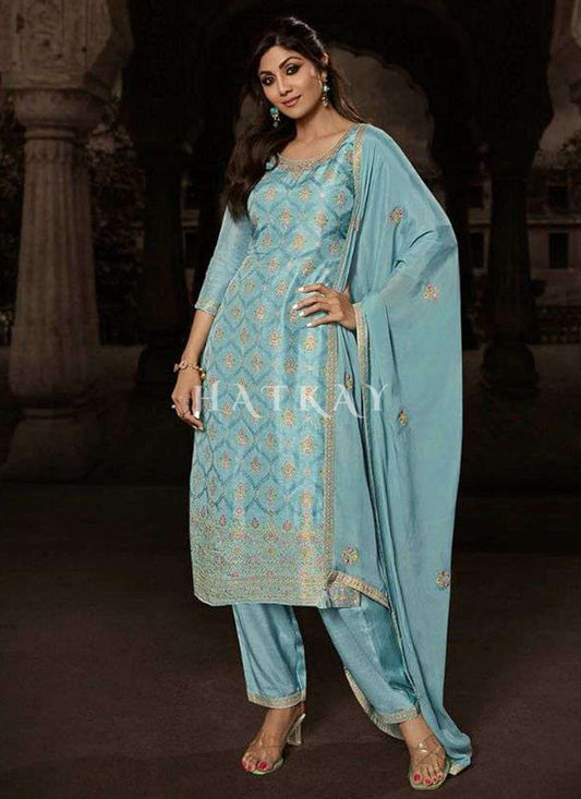Sky Blue Embroidered Salwar kameez