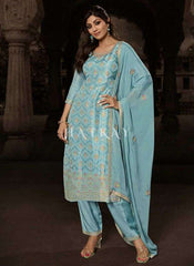 Sky Blue Embroidered Salwar kameez