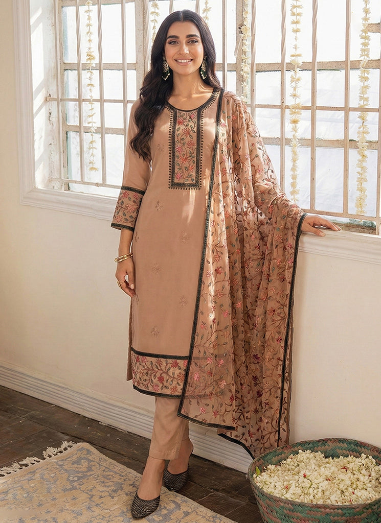 Peach Embroidery Pakistani Style Pant Suit