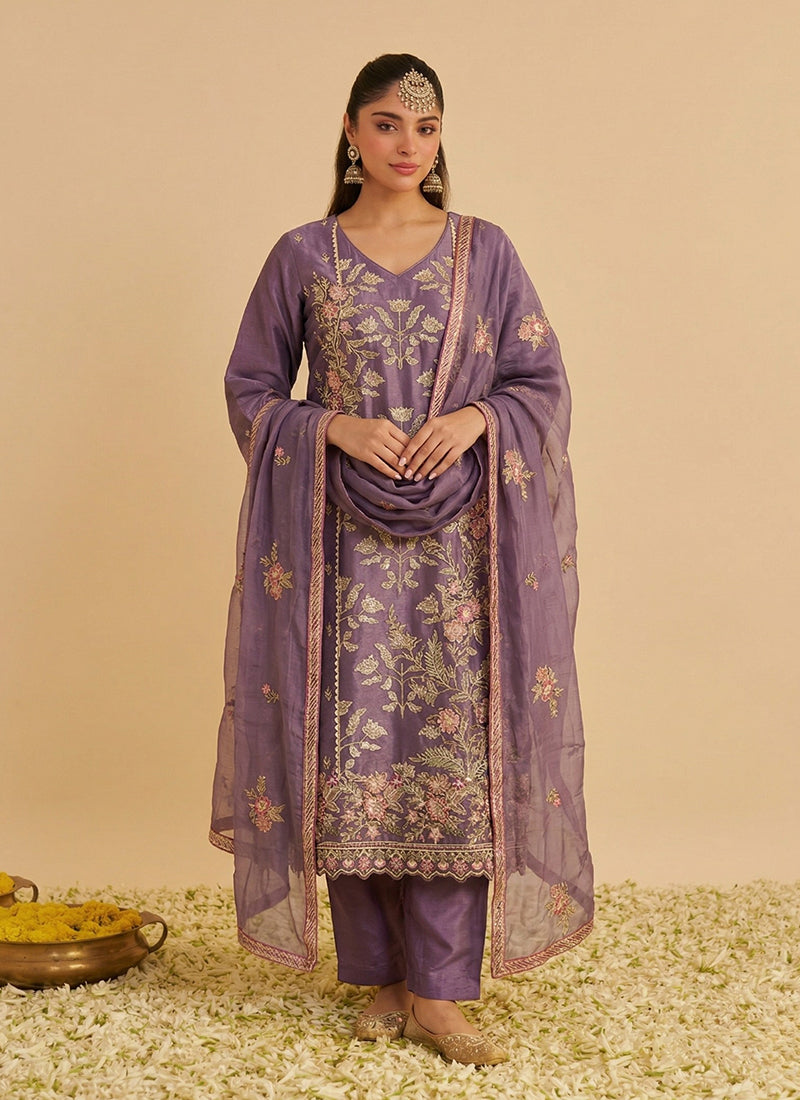 Lavender Purple Embroidery Pakistani Style Pant Suit