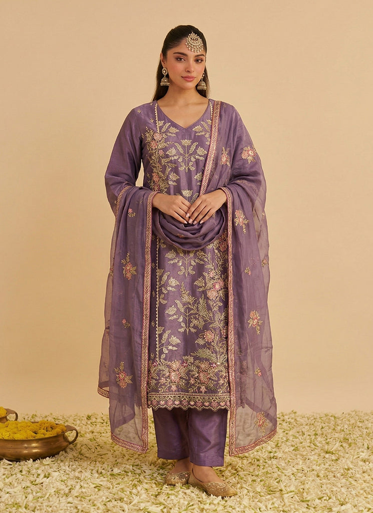 Lavender Purple Embroidery Pakistani Style Pant Suit