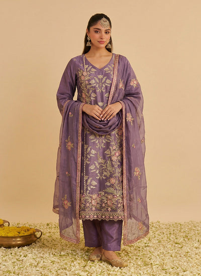 Lavender Purple Embroidery Pakistani Style Pant Suit