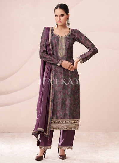 Purple Printed Pakistani Pant Suit