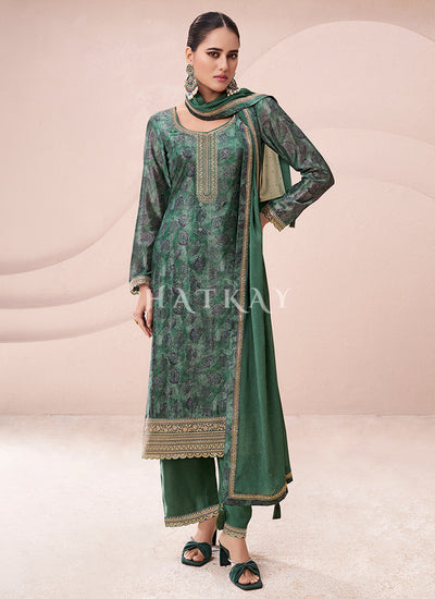Green Printed Pakistani Pant Suit